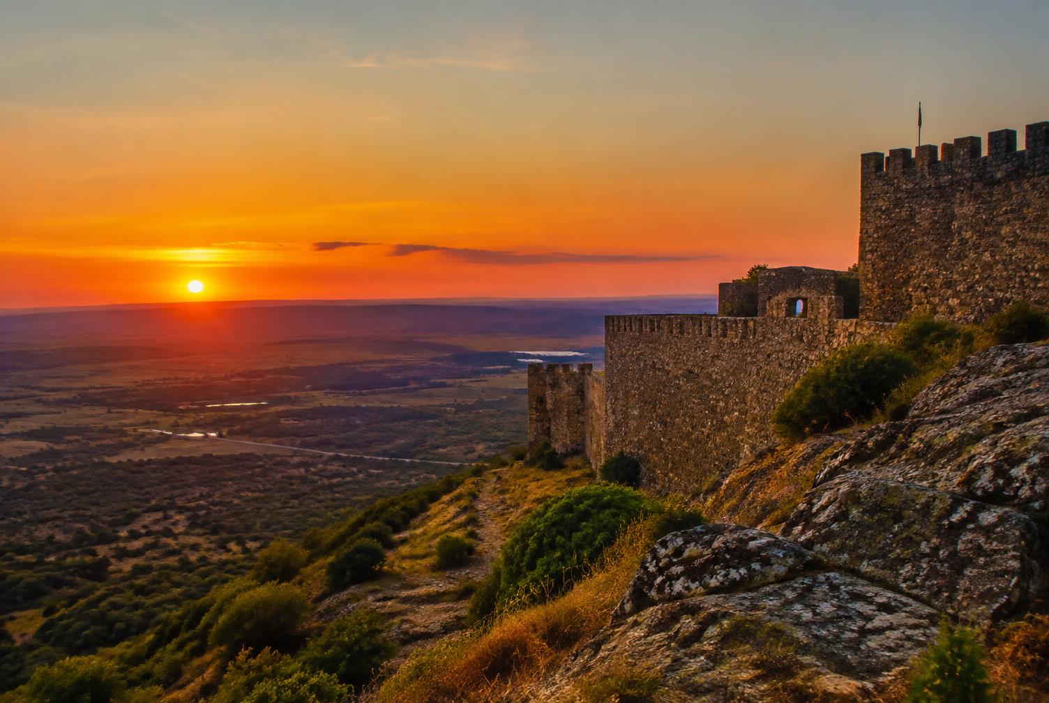 Castle walls on a granite hilltop in the northern Alentejo