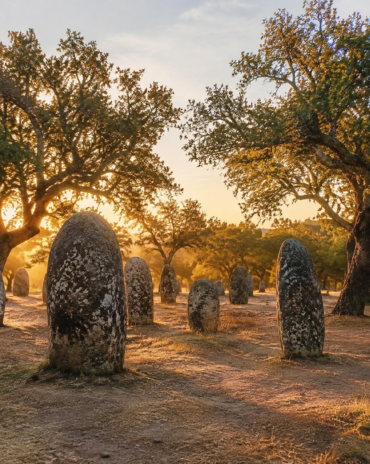 Megalithic standing stones among cork oaks